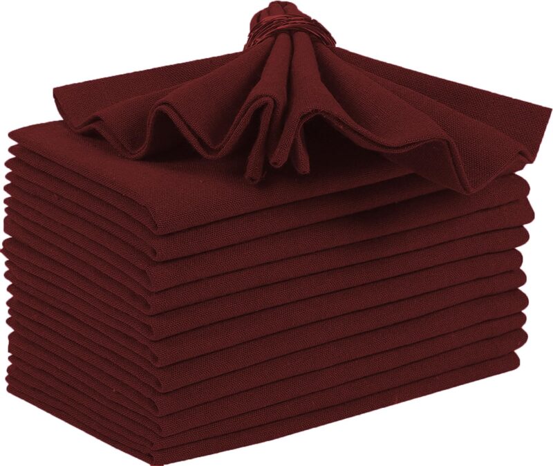 Glus Cotton Dining Table Napkins Set of 12 (Maroon, 12) - Image 2