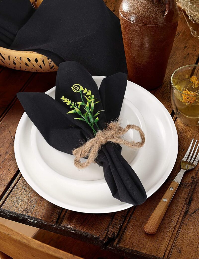 Glus Premium Cotton Dining Table Napkins (Black, Pack of 12) - Image 3