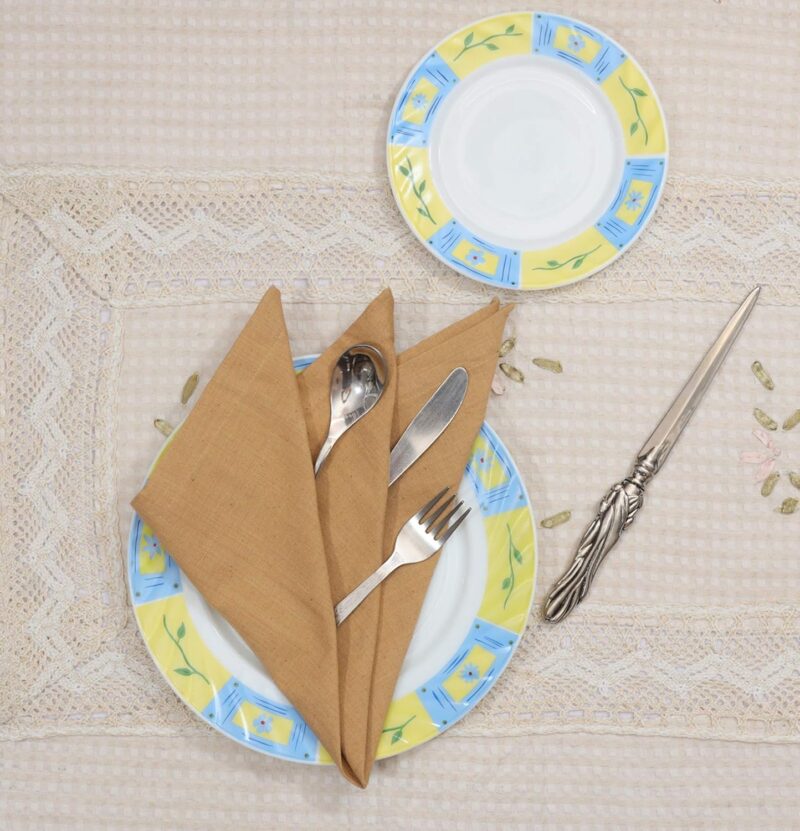 Glus Cotton Dining Table Napkins Set of 6 pcs Size 45 x 45 cm (Mustard Yellow, Pack of 6) - Image 5