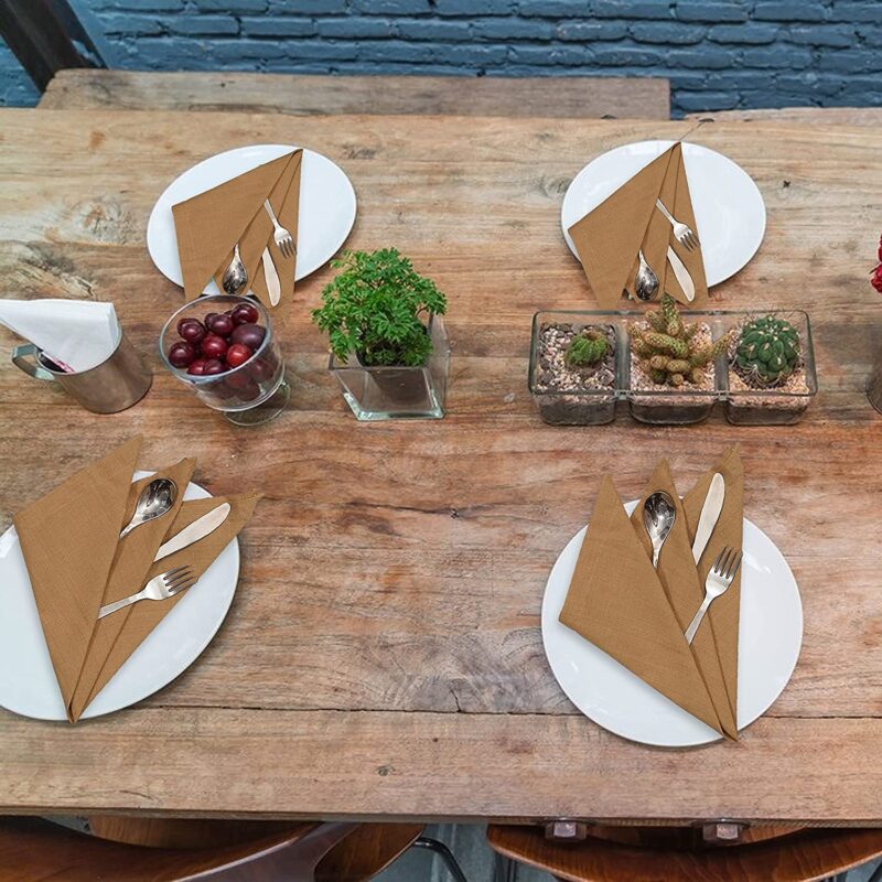 Glus Cotton Dining Table Napkins Set of 6 pcs Size 45 x 45 cm (Mustard Yellow, Pack of 6) - Image 4