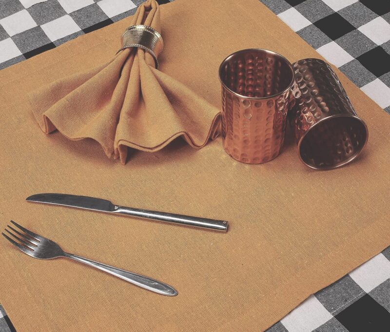 Glus Cotton Dining Table Napkins Set of 6 pcs Size 45 x 45 cm (Mustard Yellow, Pack of 6) - Image 3